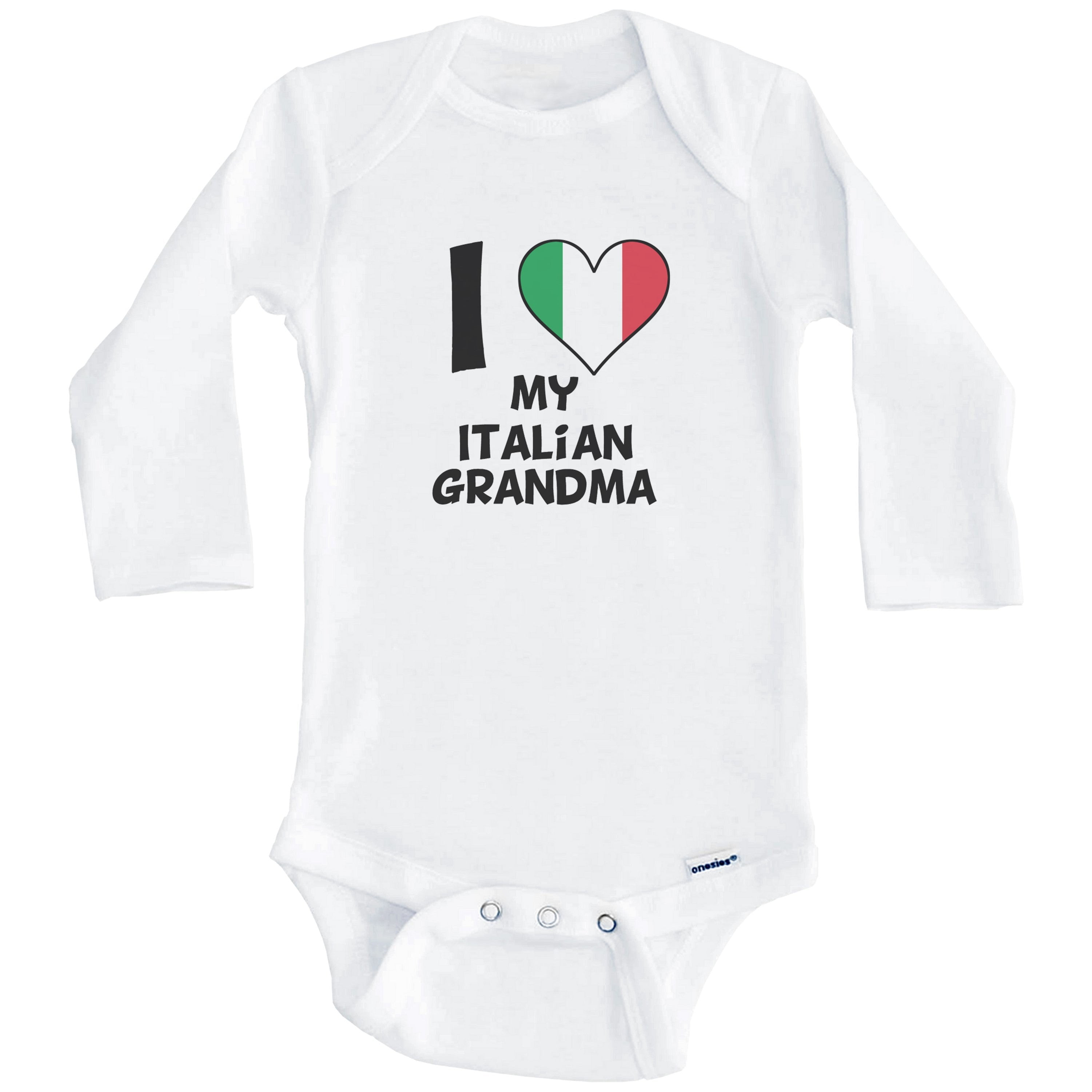 I Heart My Italian Grandma Italy Flag One Piece Baby Bodysuit (Long Sleeve), 3-6 Months White