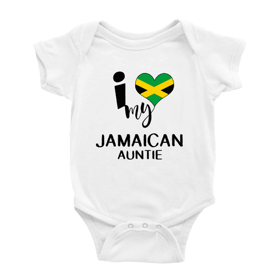 I Heart My Jamaican Auntie Jamaica Love Flag Baby Bodysuit (White, 12-18 Months)