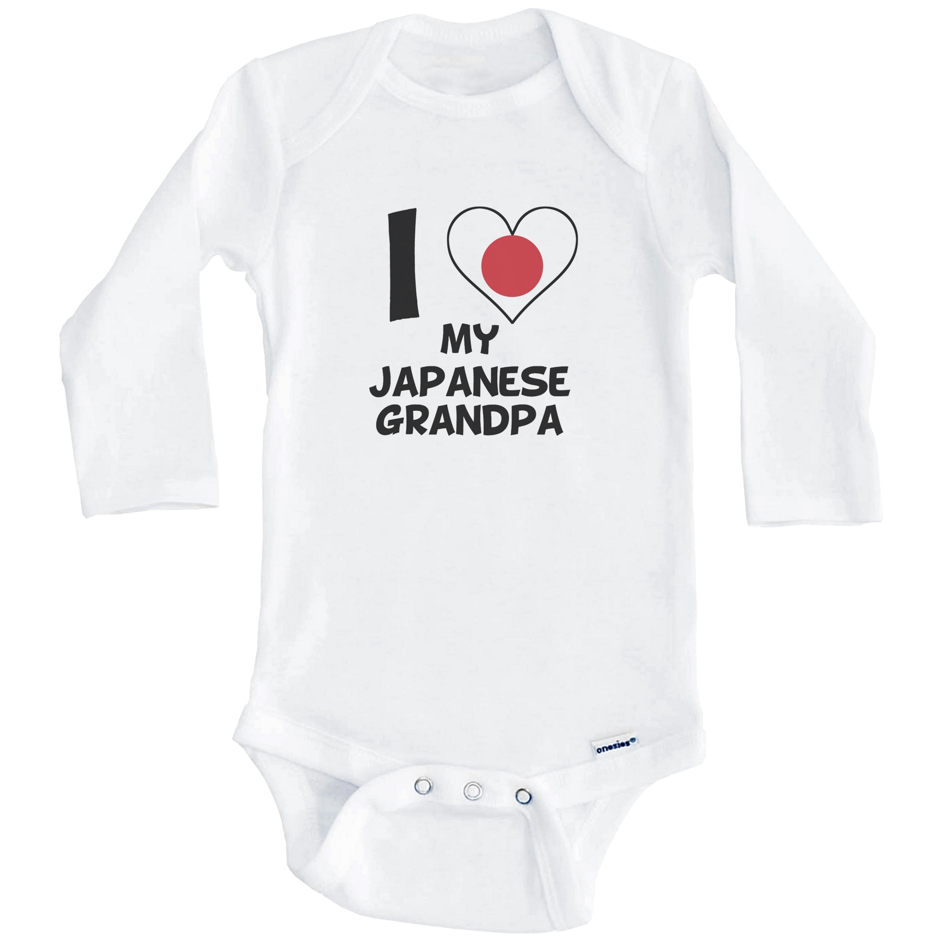 I Heart My Japanese Grandpa Japan Flag One Piece Baby Bodysuit (Long Sleeve), 6-9 Months White