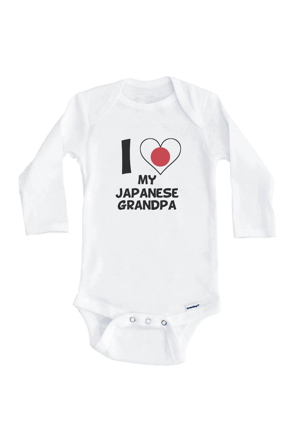 I Heart My Japanese Grandpa Japan Flag One Piece Baby Bodysuit (Long Sleeve), 6-9 Months White