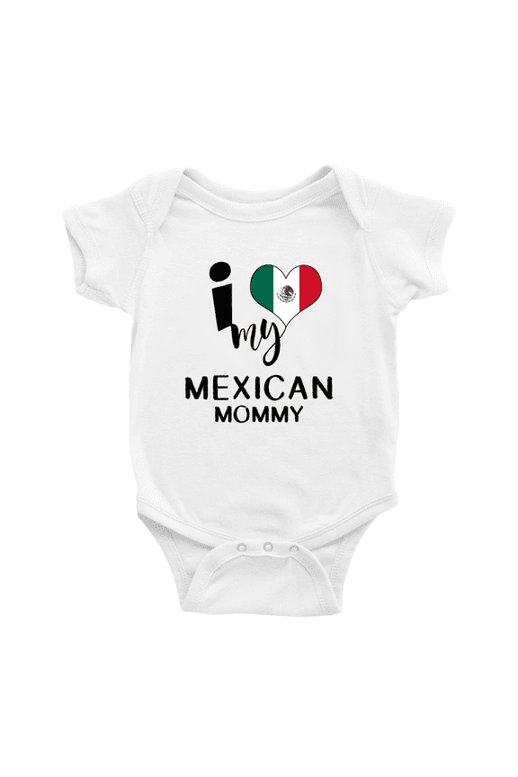 I Heart My Mexican Mommy Mexico Love Flag Cute Baby Clothes Unisex (White, 0-3 Months)