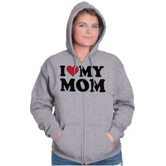 I Heart My Mom Mother Day Love Unisex Fleece Graphic Zip Up Hoodie Brisco Brands 4X