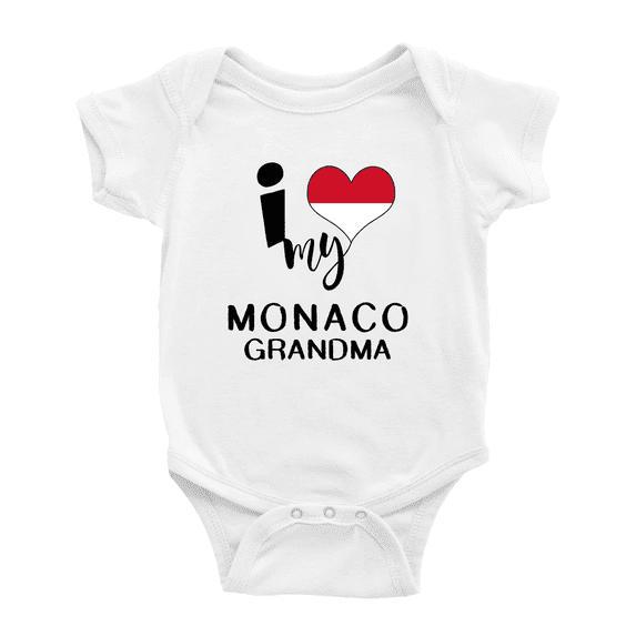 I Heart My Monaco Grandma Love Flag Newborn Baby Bodysuits (White, 12-18 Months)
