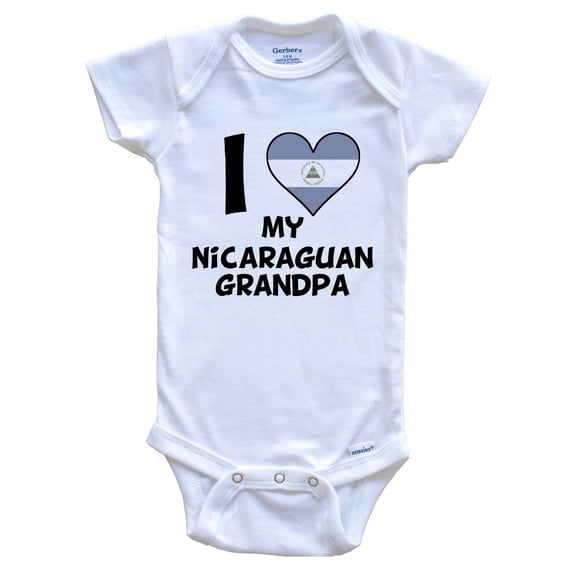I Heart My Nicaraguan Grandpa Nicaragua Flag Baby Bodysuit, 0-3 Months White