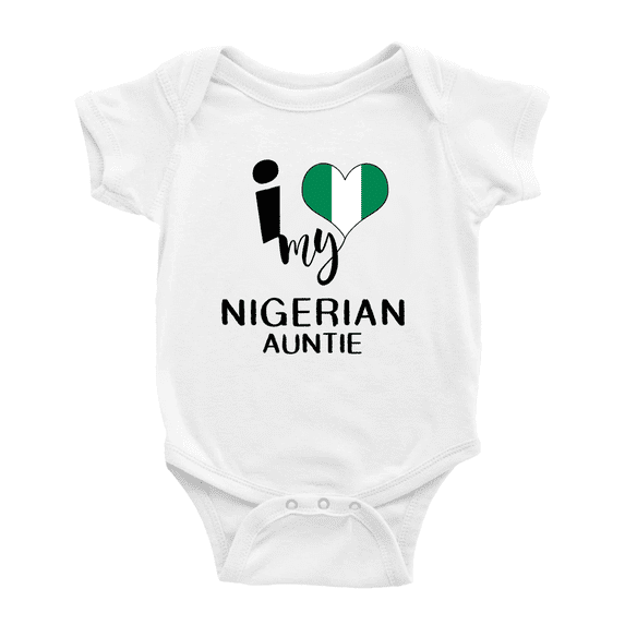 I Heart My Nigerian Auntie Nigeria Love Flag Infant Romper Baby Bodysuit (White, 12-18 Months)