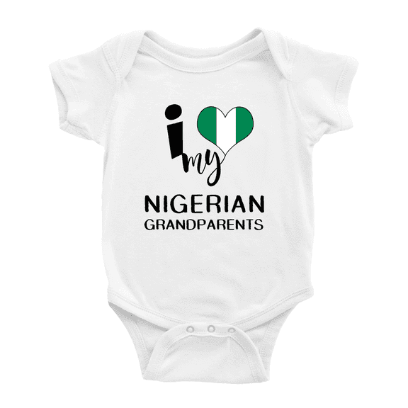 I Heart My Nigerian Grandparents Nigeria Love Flag Infant Romper Baby Bodysuit (White, 0-3 Months)