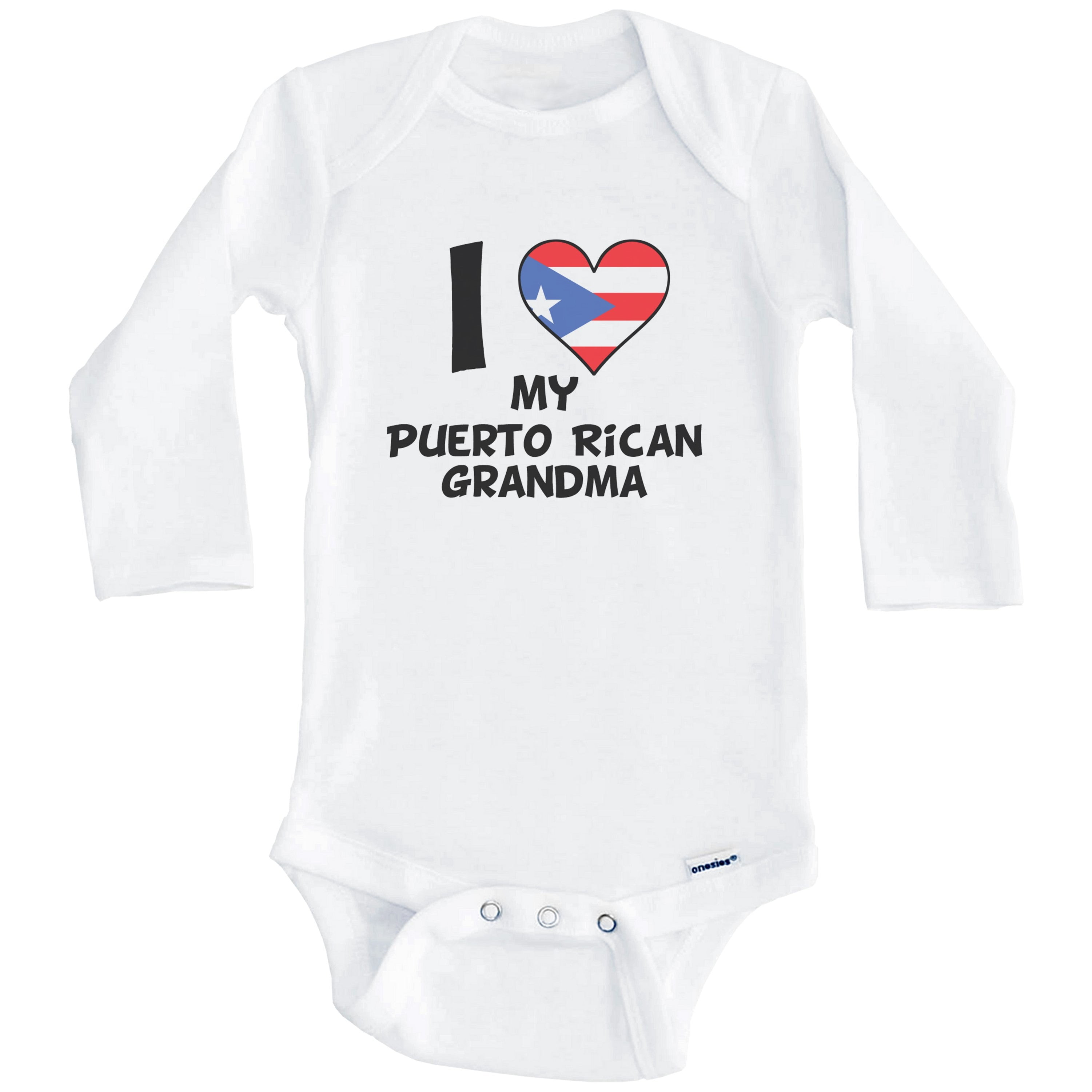 I Heart My Puerto Rican Grandma Puerto Rico Flag One Piece Baby Bodysuit (Long Sleeve), 0-3 Months White