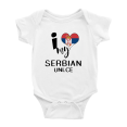 thumbnail image 1 of I Heart My Serbian Unlce Love Flag Baby Romper (White, 0-3 Months), 1 of 5