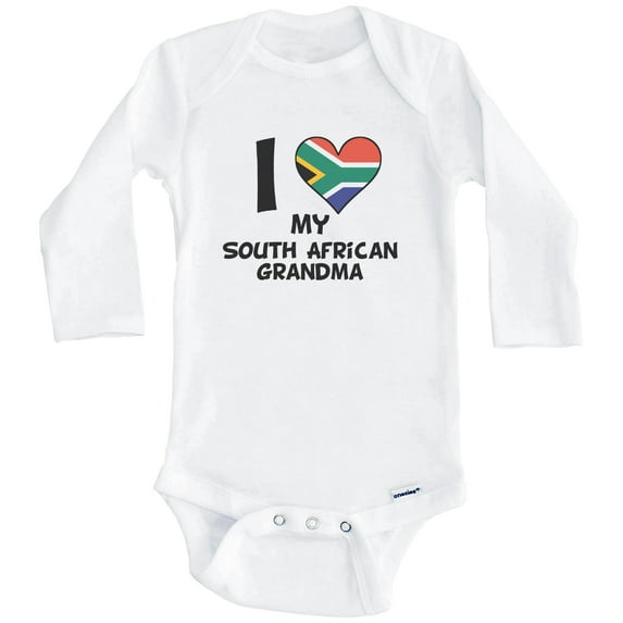 I Heart My South African Grandma South Africa Flag One Piece Baby Bodysuit (Long Sleeve), 3-6 Months White