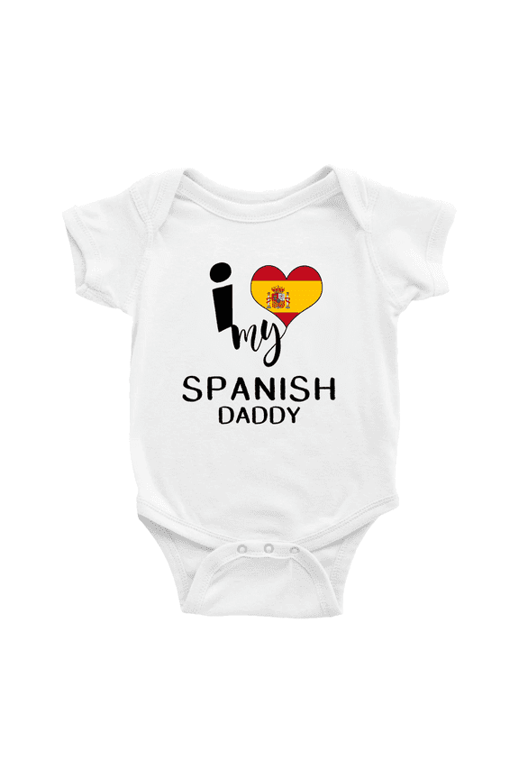 I Heart My Spanish Daddy Spain Love Flag Newborn Clothes Outfits (White, 6-12 Months)