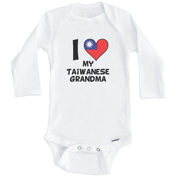 I Heart My Taiwanese Grandma Taiwan Flag One Piece Baby Bodysuit (Long Sleeve), 0-3 Months White