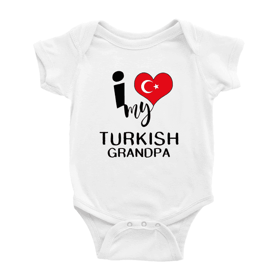 I Heart My Turkish Grandpa Turkey Love Flag Cute Baby Clothes Unisex (White, 12-18 Months)