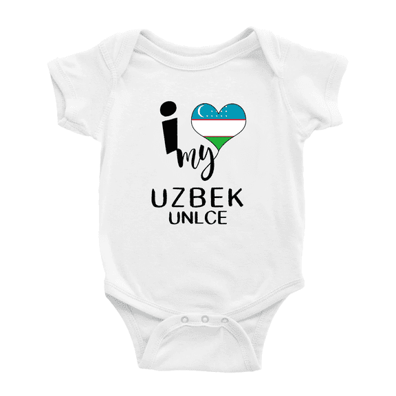 I Heart My Uzbek Unlce Love Uzbekistan Flag Infant Baby Bodysuit (White, 6-12 Months)