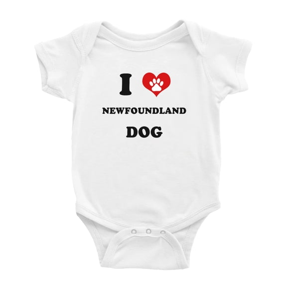I Heart Newfoundland Dog Funny Baby Rompers (White, 0-3 Months)