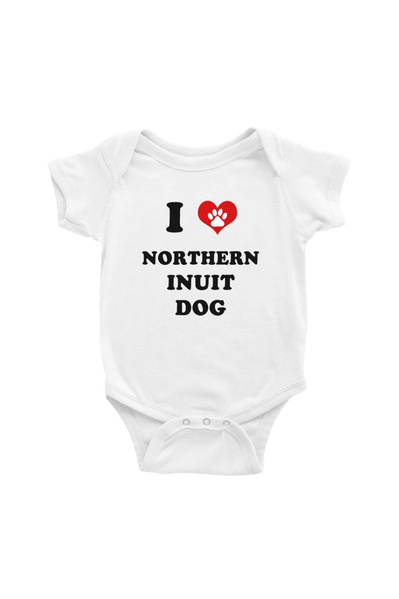 I Heart Northern Inuit Dog Funny Baby Rompers Bodysuit (White, 0-3 Months)