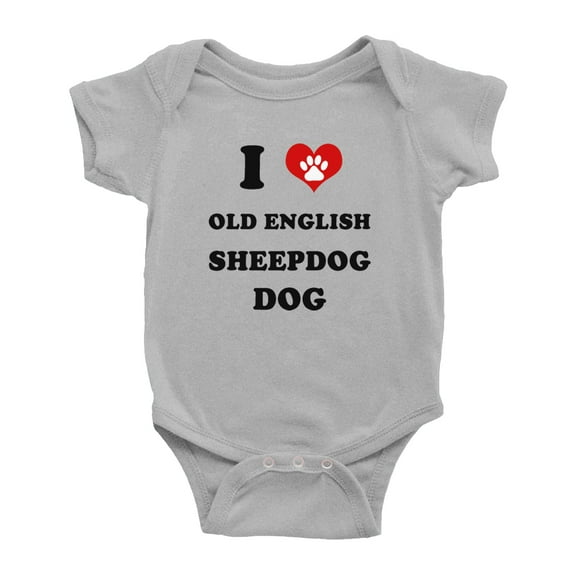 I Heart Old English Sheepdog Dog Funny Baby Rompers Bodysuit (Gray, 0-3 Months)