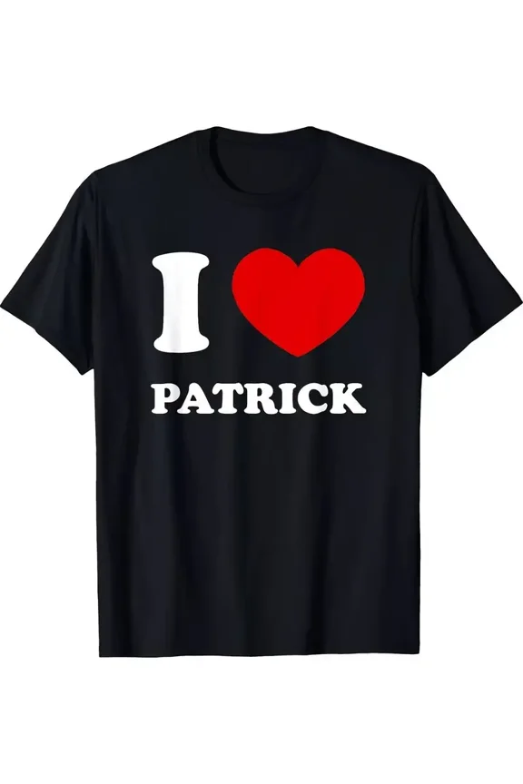 I Heart Patrick Name Black Shirt for Men Unisex Short Sleeve Graphic Tee