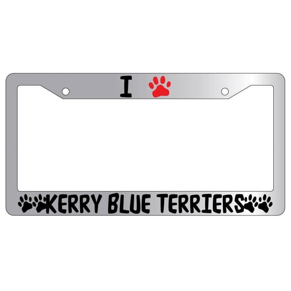 I Heart (Paw) Kerry Blue Terriers Chrome Plastic License Plate Frame