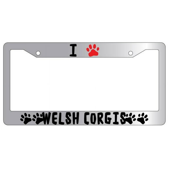 I Heart (Paw) Welsh Corgies Chrome Plastic License Plate Frame