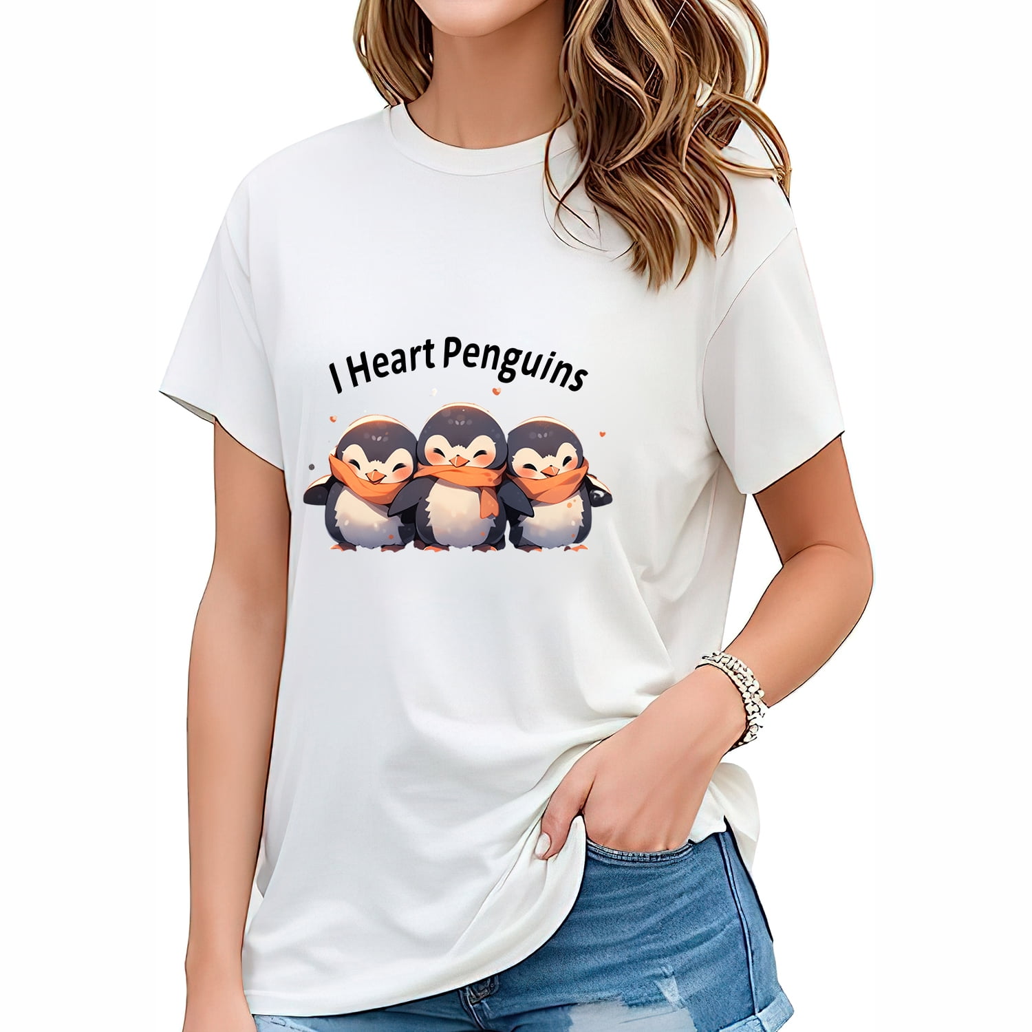 I Heart Penguins Penguin Lover Gift Fashionable Women's Graphic Tee ...
