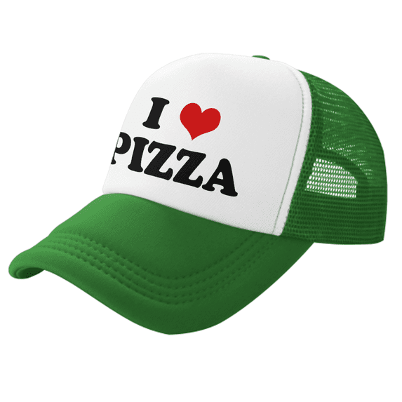 I Heart Pizza Love Food Funny Trucker Hat Mesh Cap Unisex Green