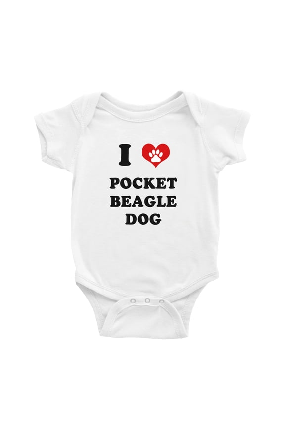 I Heart Pocket Beagle Dog Funny Baby Romper (White, 0-3 Months)