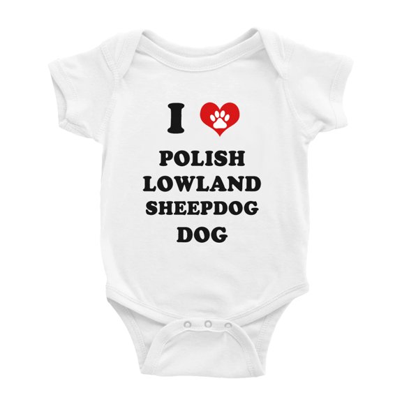 I Heart Polish Lowland Sheepdog Dog Funny Baby Bodysuits (White, 12-18 Months)