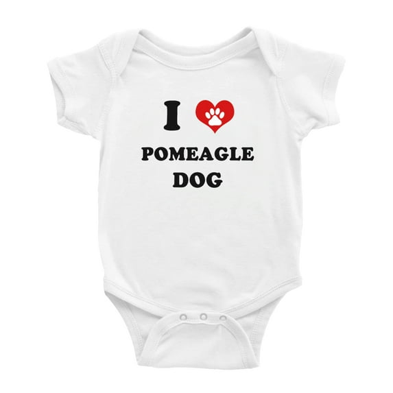 I Heart Pomeagle Dog Funny Baby Rompers (White, 6-12 Months)