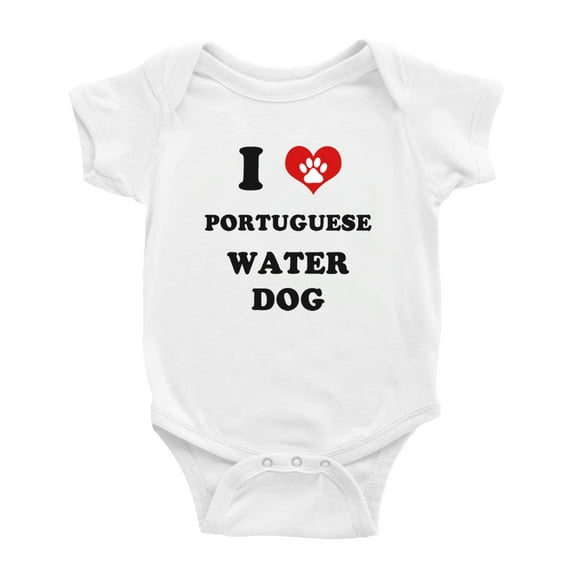 I Heart Portuguese Water Dog Funny Baby Romper (White, 18-24 Months)