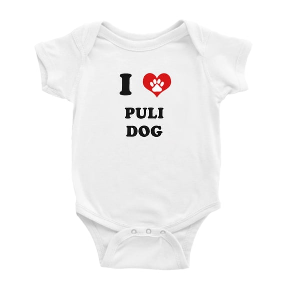 I Heart Puli Dog Funny Baby Jumpsuits Newborn Clothes (White, 6-12 Months)