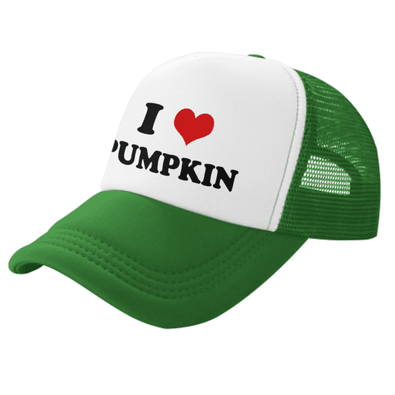 I Heart Pumpkin Love Food Funny Trucker Hat Baseball Cap Unisex Green