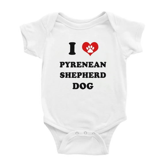 I Heart Pyrenean Shepherd Dog Funny Cute Baby Rompers Bodysuit (White, 0-3 Months)