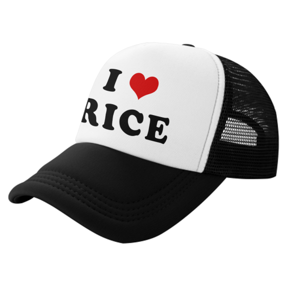 I Heart Rice Love Food Funny Trucker Hat Mesh Cap Unisex Black