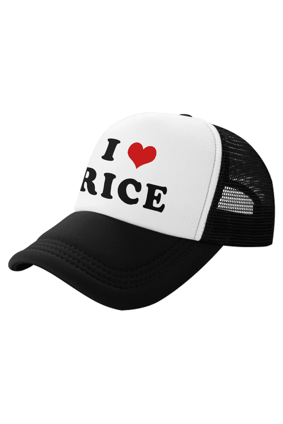 I Heart Rice Love Food Funny Trucker Hat Mesh Cap Unisex Black