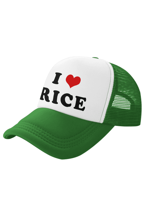 I Heart Rice Love Food Funny Trucker Hat Mesh Cap Unisex Green
