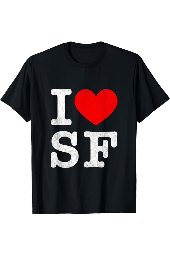 I Heart SF San Francisco California Retro Souvenir T-Shirt Vintage Style City Pride Graphic Tee for Men Women Unisex Black