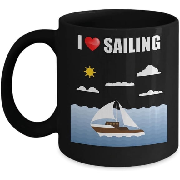 I Heart Sailing Novelty Acrylic Coffee Mug 11oz Black Ocean, Sea, Boating Lovers