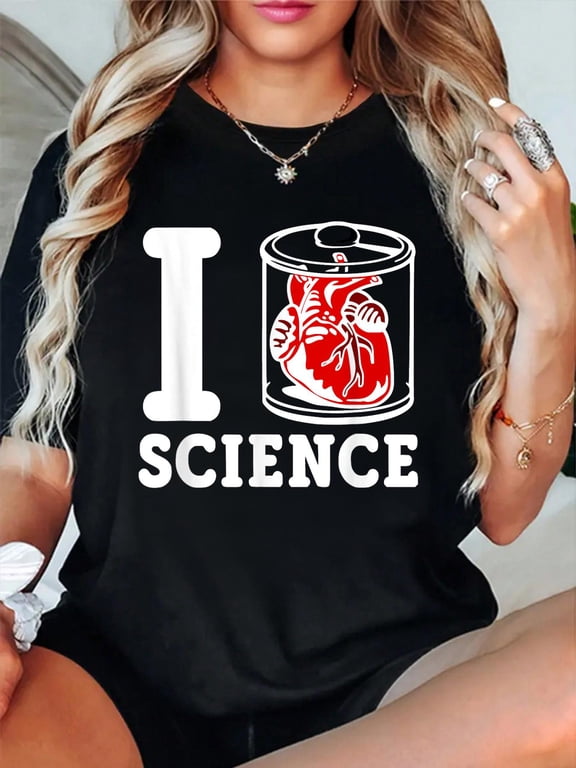 I Heart Science - I Love Science T-Shirt casual short sleeve crew neck cotton tee tops for women
