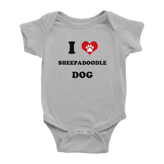 I Heart Sheepadoodle Dog Funny Baby Rompers Bodysuit (Gray, 3-6 Months)