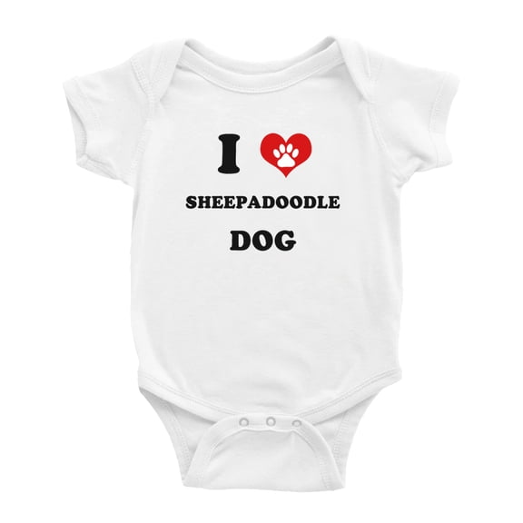 I Heart Sheepadoodle Dog Funny Baby Rompers Bodysuit (White, 6-12 Months)