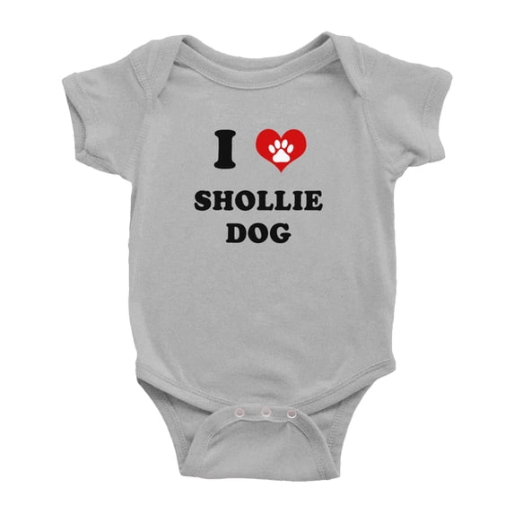 I Heart Shollie Dog Funny Cute Baby Romper (Gray, 12-18 Months)