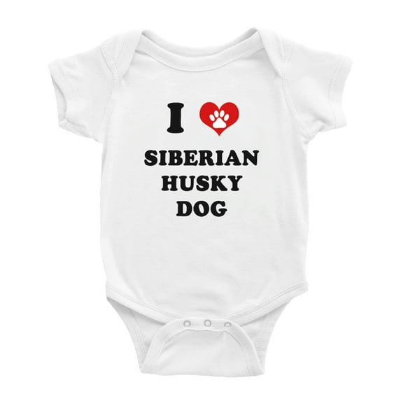I Heart Siberian Husky Dog Funny Baby Rompers (White, 12-18 Months)