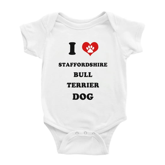 I Heart Staffordshire Bull Terrier Dog Funny Baby Rompers Bodysuit (White, 0-3 Months)