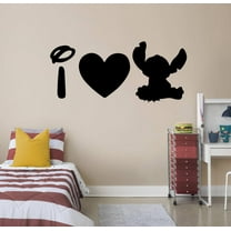 I Heart Stitch Silhouette I Love Stitch Cute Lilo And Stitch Disney Movie Stitch Silhouette Disney Wall Sticker Vinyl Decal Home Decor Room LivingRoom Bedroom Decoration Sticker Decal Size(14x20 inch)