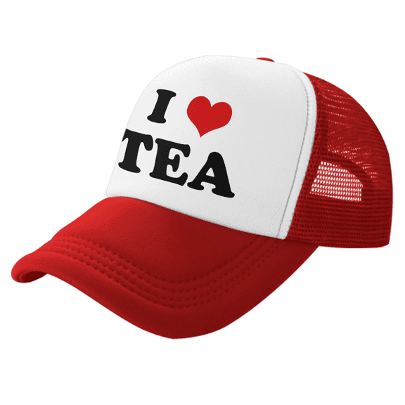 I Heart Tea Love Food Funny Trucker Hat Mesh Cap Unisex Red