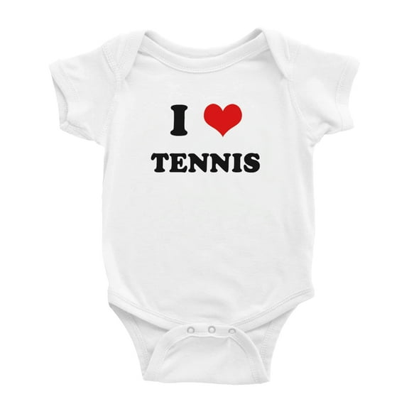 I Heart Tennis Love Sports Fans Funny Baby Rompers (White, 6-12 Months)