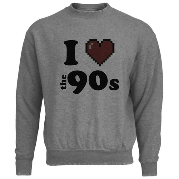I Heart The 90s Mens Destroyed Sweatshirt Heather SM