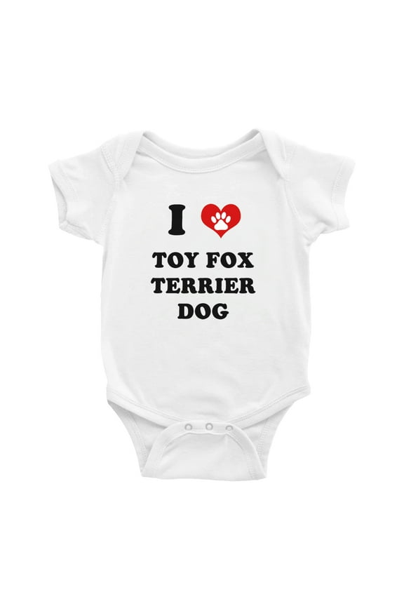 I Heart Toy Fox Terrier Dog Funny Cute Baby Rompers Newborn Outfits (White, 6-12 Months)