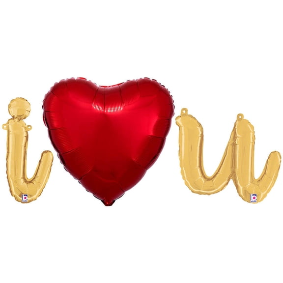 I (Heart) U - Script Letters Kit (Air-Fill Only) Foil Mylar Balloon - Gold - Party Supplies Decorations