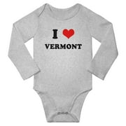 I Heart Vermont US States Love Baby Long Rompers Baby Long Clothes (Gray, 3-6 Months)